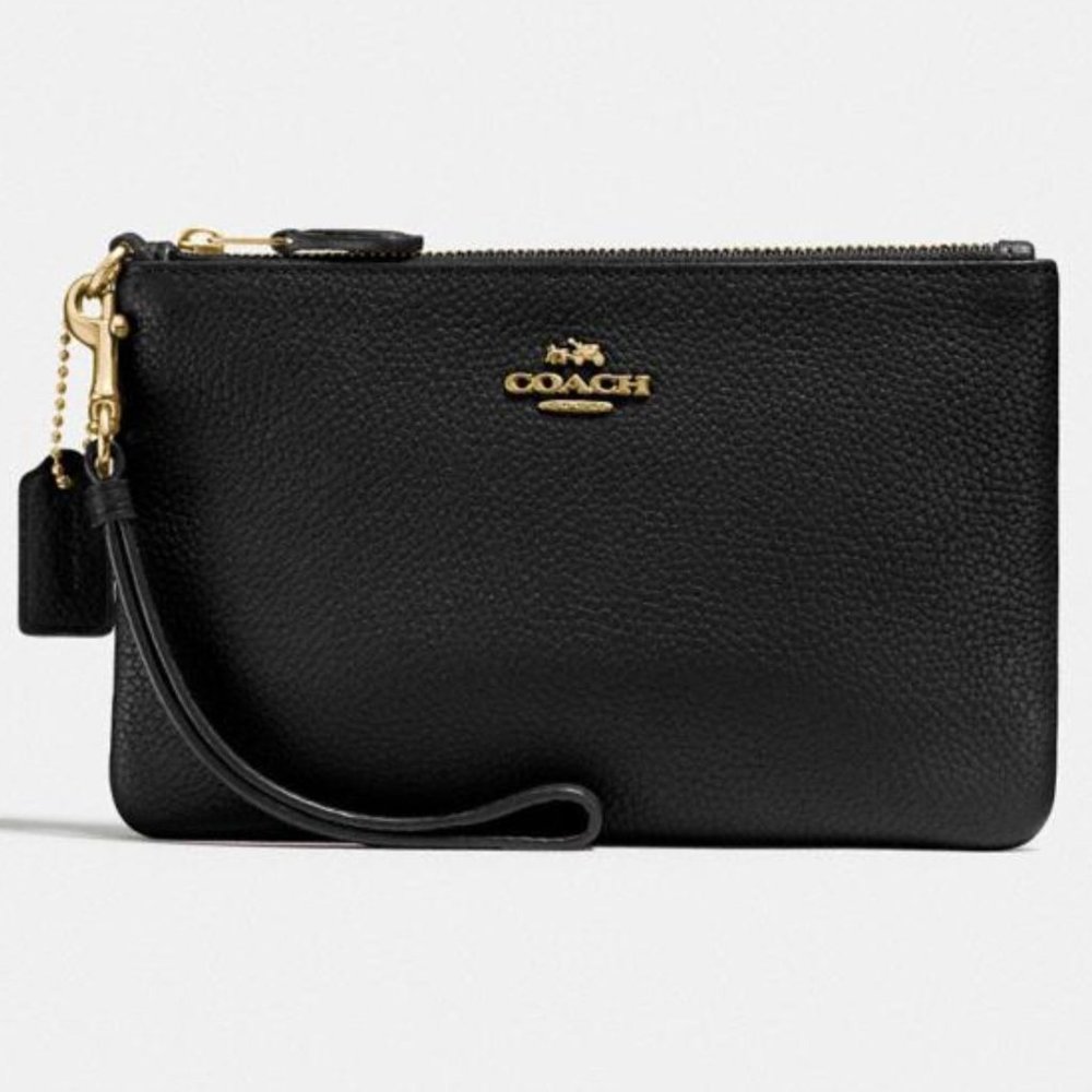 Coach Black Pebble Leather w/ Gold Detail Wristlet